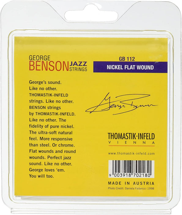 Thomastik-Infeld GB112 Jazz Guitar Strings: George Benson 6 String Set - Pure Nickel Flat Wounds E, B, G, D, A, E Set