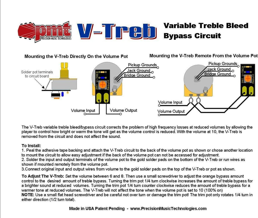 PMT (Precision Music Technologies) Variable Treble Bleed Circuit (R-V