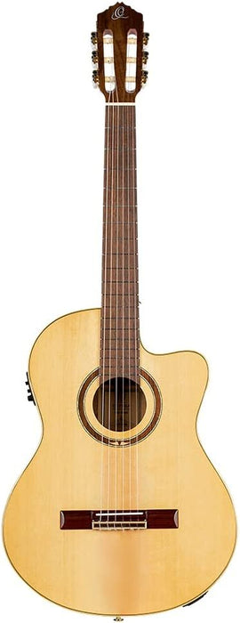 Ortega Guitars 6 String Performer Series Solid Top Slim Neck Acoustic-Electric Nylon Classical Guitar w/Bag, Right (RCE138SN)