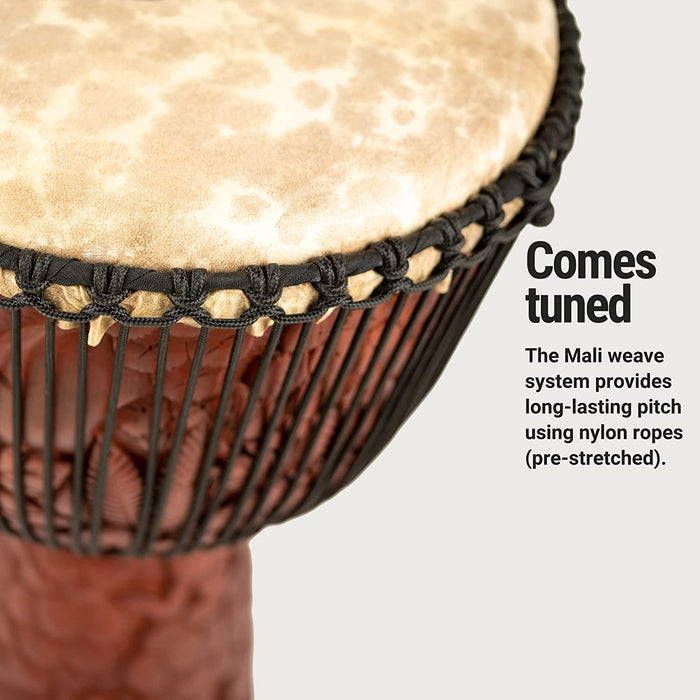 Meinl Percussion Artisan Djembe with Mahogany Wood-NOT Made in CHINA-14 XXL Size Rope Tuned Goat Skin Head, Deluxe Rama and Sita Carving, 2-Year Warranty (PROADJ3-XXL)