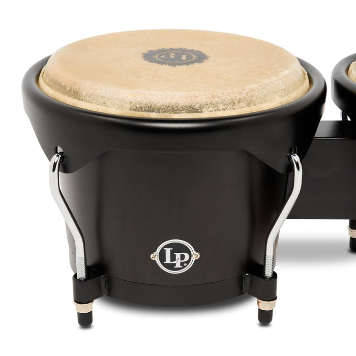 Latin Percussion LP601NYII City II Series Bongo Set with Double Stand 7” & 8” Black
