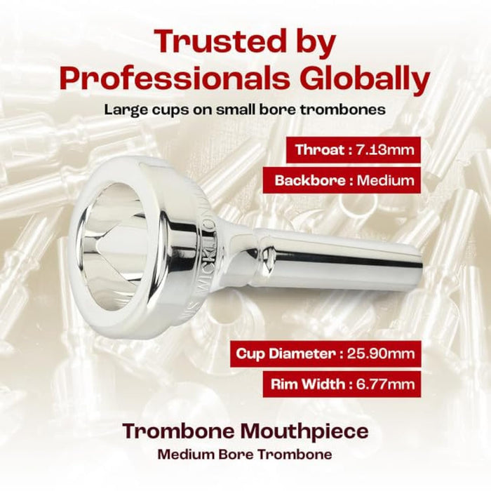 Denis Wick Classic Trombone Mouthpiece Silver Plated, 5880-12CS - V-Type Design for Balanced Tone & Smooth Response - Small Shank Fitting Trombone Accessory 24.7 x 6.5 x 6.1mm