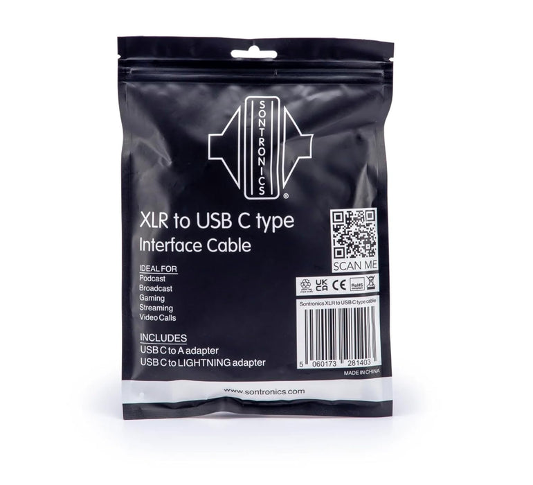 Sontronics XLR to USB-C Type Cable with Smartphone and USB-A Type Connectors, Black