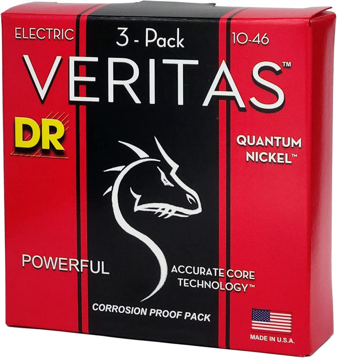 DR Strings Veritas Coated Core Technology Electric Guitar Strings, Medium 10-46, 3-Pack (VTE-10-3PK)