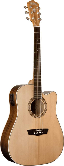 Washburn Harvest Dreadnought Cutaway Acoustic Guitar, Natural Gloss (WD7SCE-A-U)