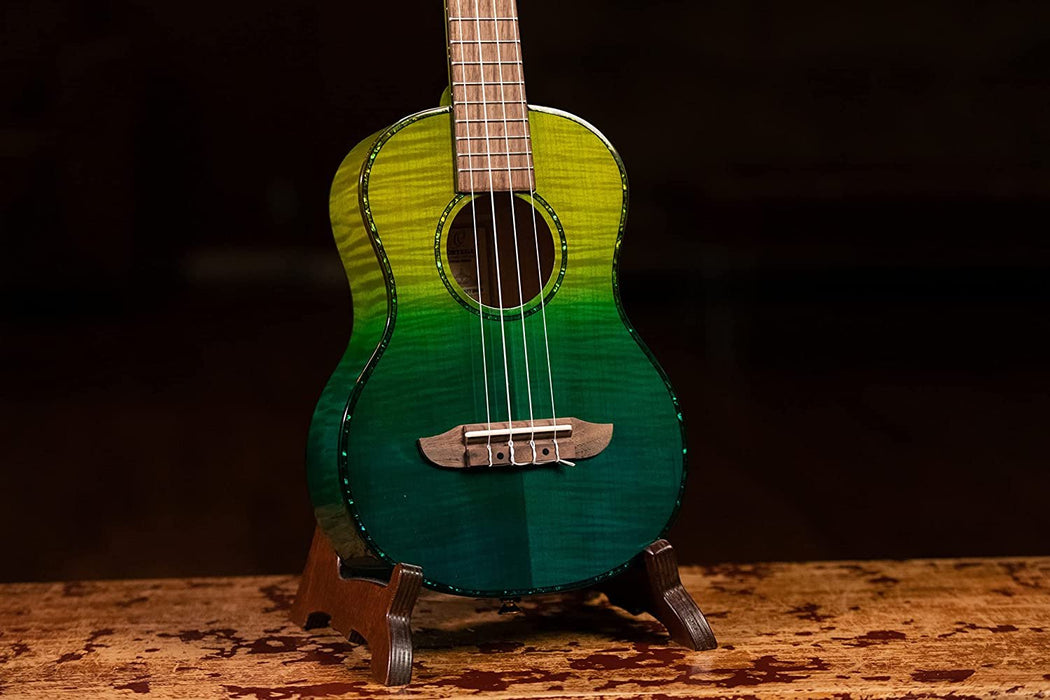 Ortega Guitars, 4-String Prism Series Slotted Headstock Tenor Ukulele w/Bag, Right, Ivy Fade (RUPR