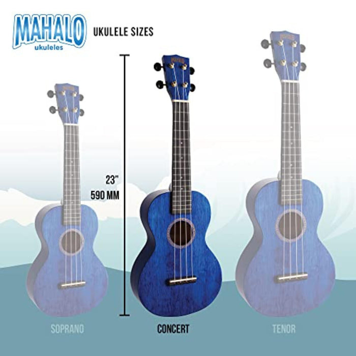 Mahalo MH2-TBU Hano Series Concert Ukulele, Transparent Blue