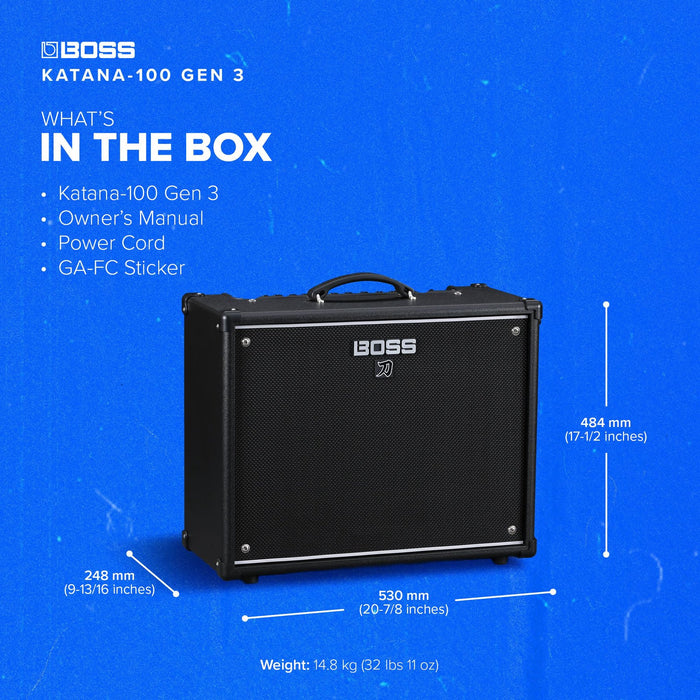 BOSS Katana-100 Gen 3 Guitar Amplifier | Powerful 100-Watt Combo Amp | Custom 12-Inch Speaker | Evolved Tube Logic Sounds | 12 Amp Characters | Onboard BOSS Effects | Advanced Connectivity & More