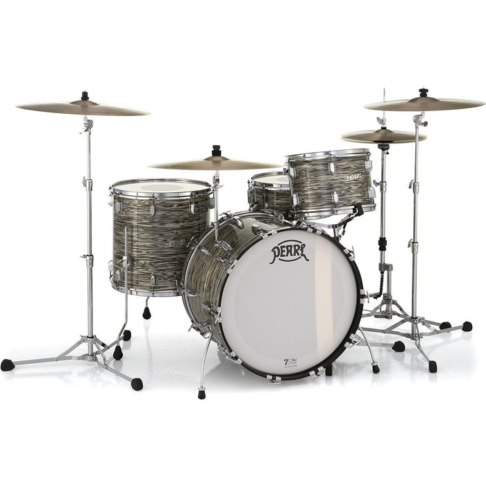 Pearl President Series Deluxe 3-piece 75th Anniversary Edition Shell Pack in Ocean Ripple (#767) covered finish featuring 22"x14" Bass Drum w/Cymbal Holder, 13"x9" Tom, and 16"x16" Floor Tom