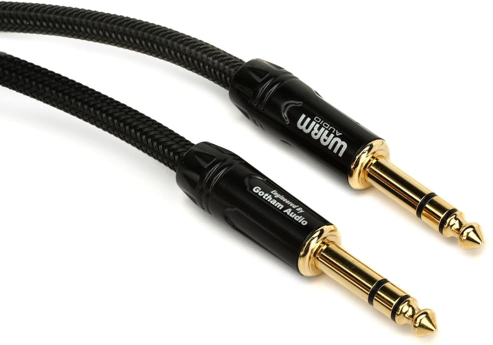 Warm Audio Premier Series TRS Cable 20-foot - 1/4-inch Stereo, Black/Gold