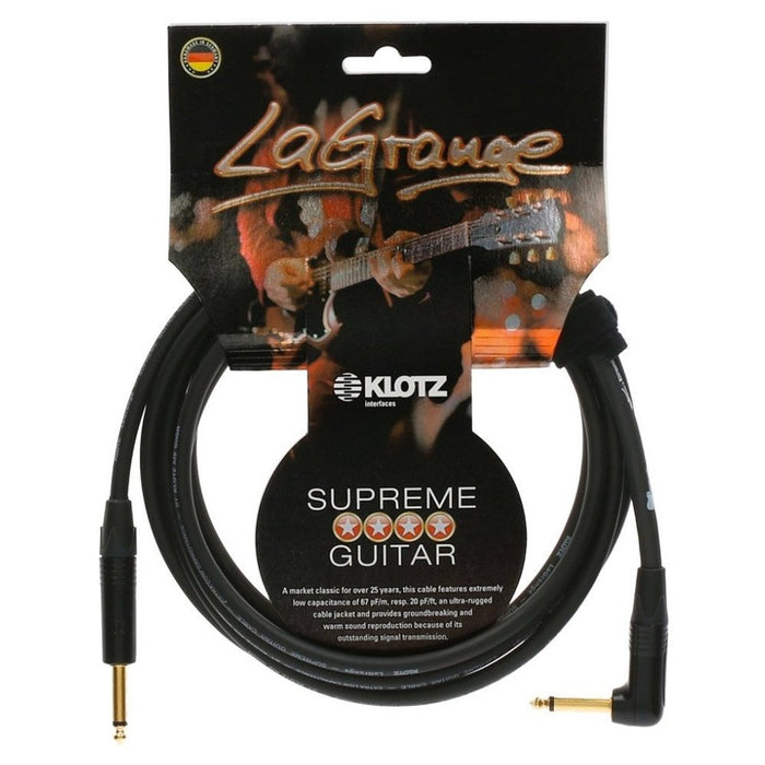 Klotz LAPR0600 LaGrange Guitar Cable, ¼-Inch Right, 20ft, Straight Angled Gold Contact, 20 ft