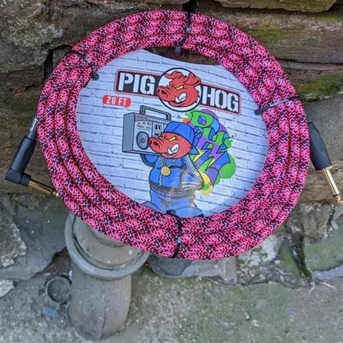 Pig Hog Pink Graffiti Woven Instrument Cable, 20 ft Right Angle (PCH20GPKR)