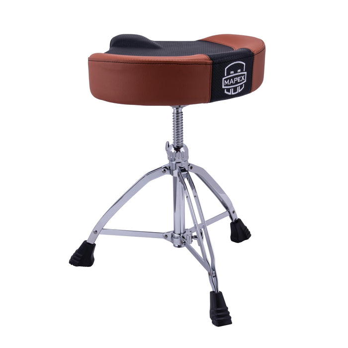 Mapex 800 Series Double Braced 3-Leg Leatherette Breathable Saddle Throne - Brown (T855BR)