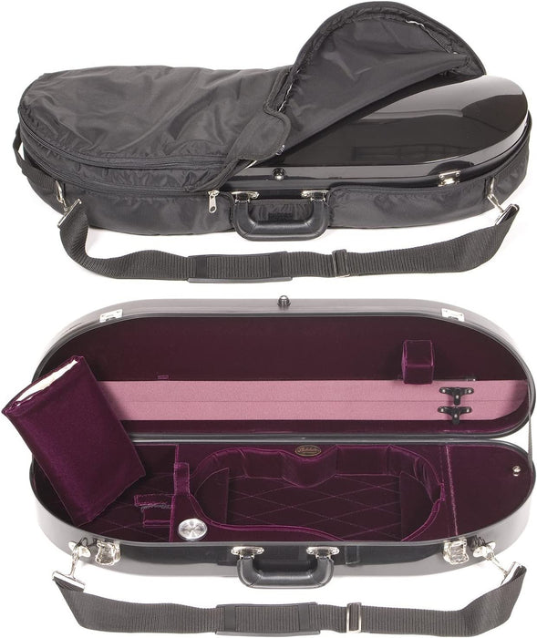 Bobelock 1047FV Black Fiberglass 4/4 Violin Case with Wine Velvet Interior and Protective Bag