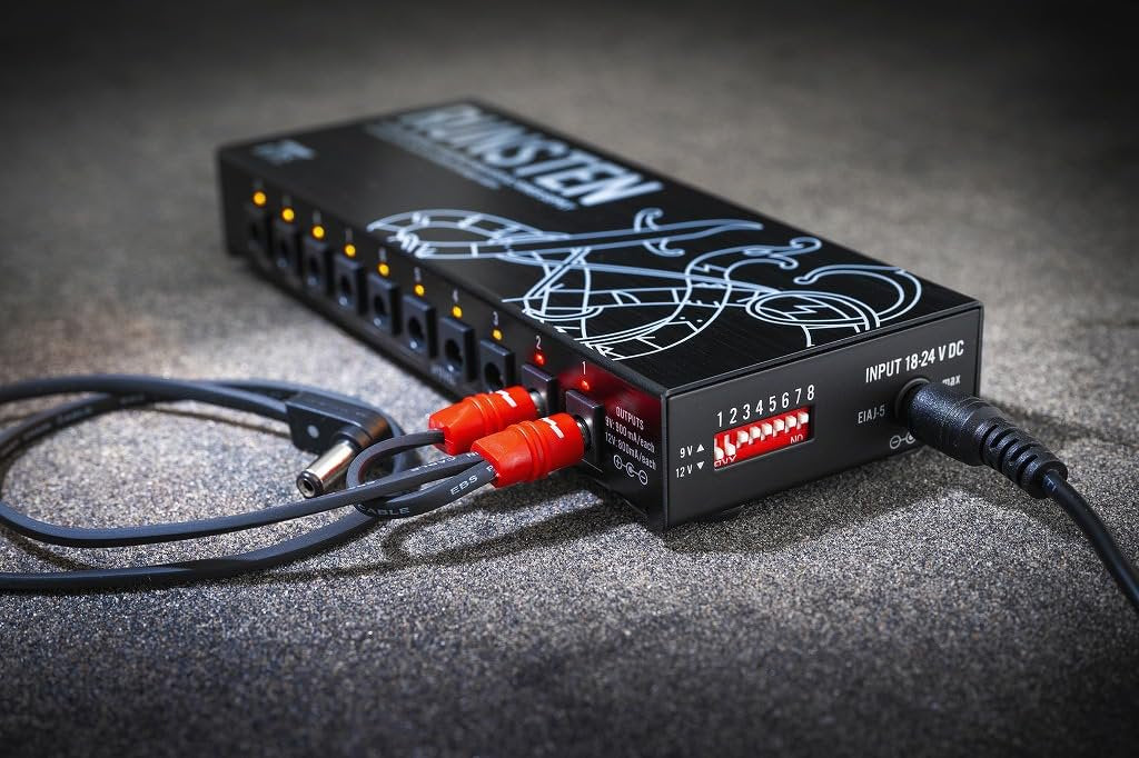 EBS Runsten Isolated Pedalboard Power Supply - 10 DC Outputs up to 900mA, Switchable 9V/12V, 2 USB Ports, Ultra-Low Noise, Universal 100-240V, Compact 310g