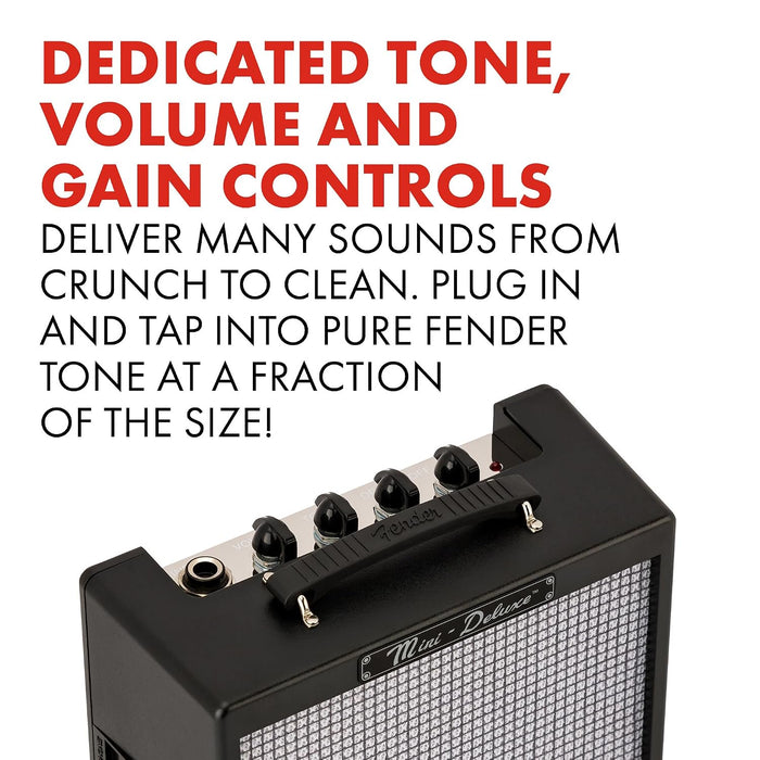 Fender Mini Deluxe Electric Guitar Amp, with 1-Year Warranty, Mini Guitar Amp, Portable Guitar Amplifier, Guitar Accessories, 3 Watts, Black