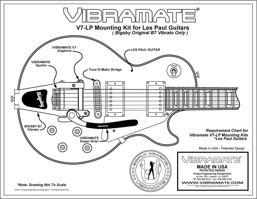 Vibramate V7-LP Les Paul Adaptor Mounting Kit, For Bigsby B7, Aluminum