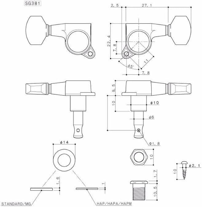 Gotoh Tuners Machine Heads, 3 Per Side - Chrome (SG381)