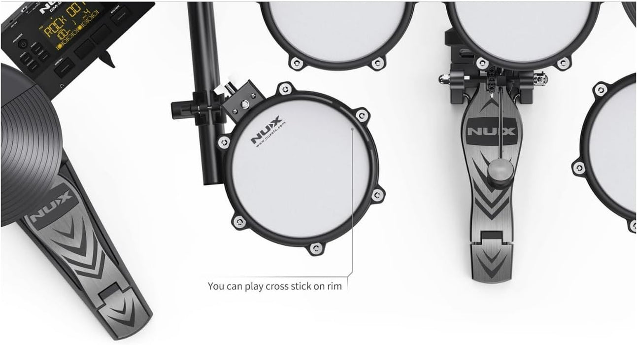 NUX Entry-Level Mesh Head, Recordable Digital Drum Kit, Independent Kick Drum, Diverse Sound Library, and Coach Function (DM-210)