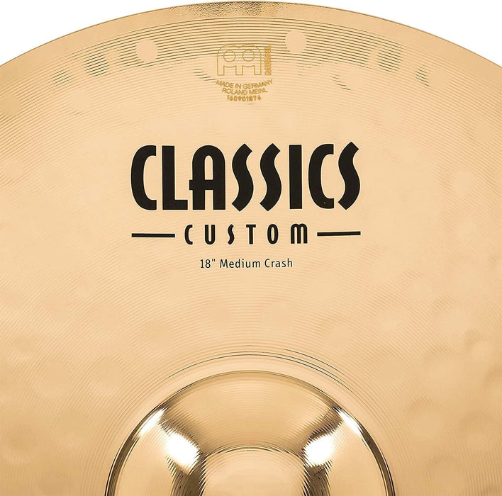 Meinl 18" Medium Crash Cymbal - Classics Custom Brilliant - Made in Germany, 2-YEAR WARRANTY (CC18MC-B)