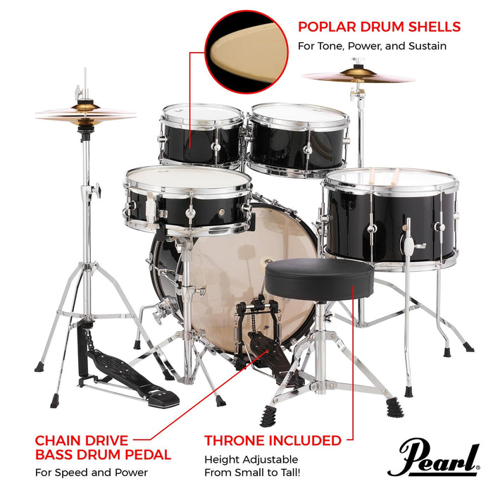 Pearl Roadshow Jr. 5 Piece Drum Set with Hardware and Cymbals - Pure White (RSJ465C/C33)