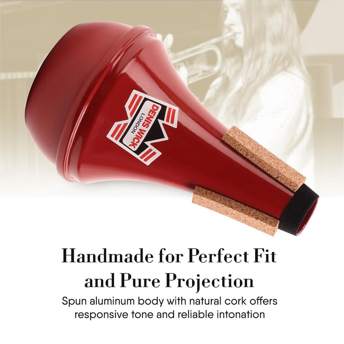Denis Wick Straight Mute for Trumpet with Red Pure Coat Finish, 5504R - Hand-Spun Aluminum Mute with Natural Cork, Extra Focus & Projection, Reliable Intonation & Tight-Bell Fit -3.4 x 3.4 x 6 Inches