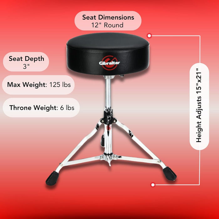 Gibraltar Drum Throne with Adjustable Height, Round Seat, Single-Braced Drum Stool, 4000 Series (4608)